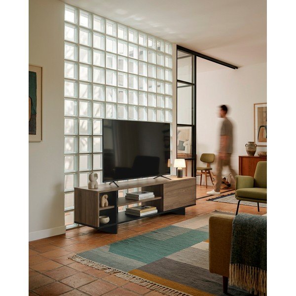 Melns/dabīga toņa TV galdiņš ar ozolkoka imitāciju 160x44x36 cm Cequoia – Marckeric-image-1