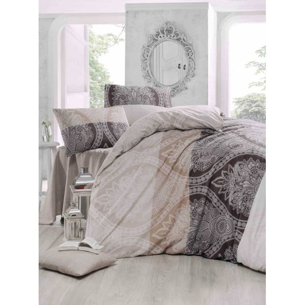 Brūna gultas veļa un gultas pārklājs divguļamai gultai Dama, 200 x 220 cm