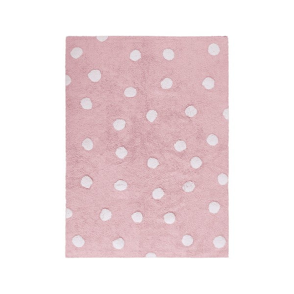 Rozā mazgājams/ar rokām darināts kokvilnas bērnu paklājs 120x160 cm Polka Dots Pink – Lorena Canals