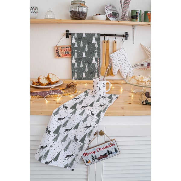 Kokvilnas trauku dvieļi (2 gab.) ar Ziemassvētku motīvu 50x70 cm Deer in the Forest – Butter Kings-image-1