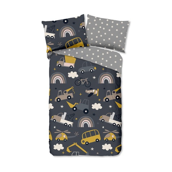 Pelēka vienguļamā kokvilnas bērnu gultas veļa 140x200 cm Rush – Good Morning