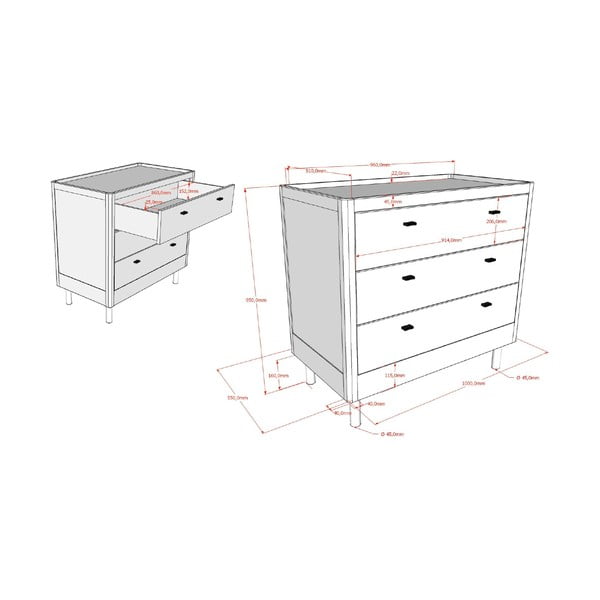 Dabīga toņa ozola masīvkoka bērnu kumode 100x95x55 cm Forrest – Vipack-image-4