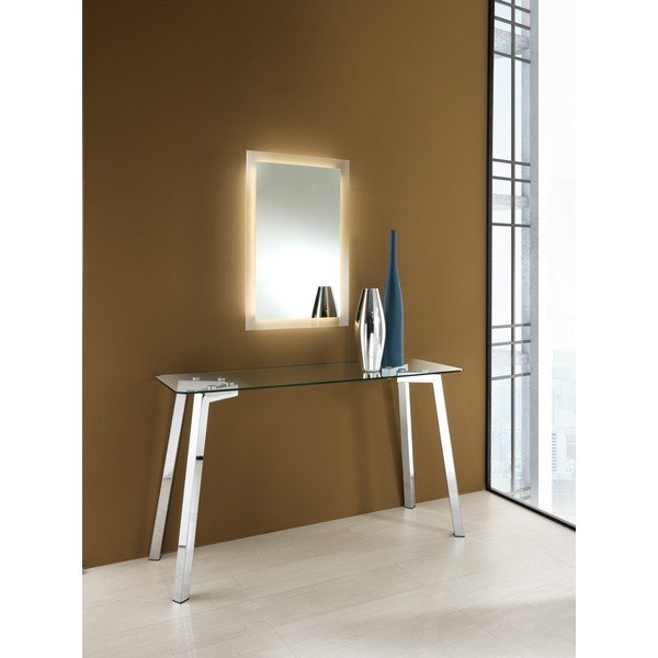 Sudraba krāsas konsoles galds ar stikla galda virsmu 40x125 cm Kirk – Tomasucci-image-1