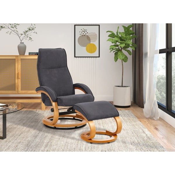 Pelēka krēsla un kāju paliktņa komplekts ar auduma pārvalku Støraa Rika-image-1