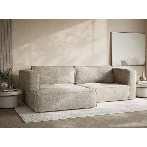 Bēšs salokāms stūra dīvāns no šenila auduma ar uzglabāšanas vietu (ar kreiso stūri/ar zvilni) Velto – Maison de Rêve-image-4