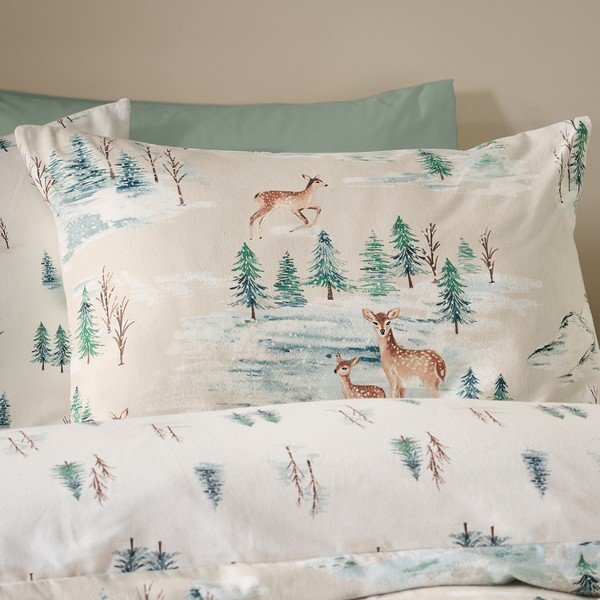 Dabīga toņa divguļamā flaneļa gultas veļa 230x220 cm Brushed Christmas Deer – Catherine Lansfield-image-4