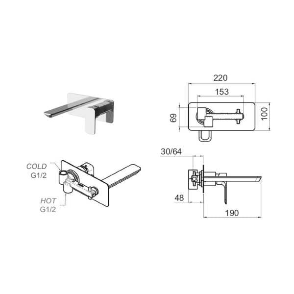 Matēti melns iebūvēts jaucējkrāns izlietnei (ar 1 izvadu) Spy – Sapho-image-2