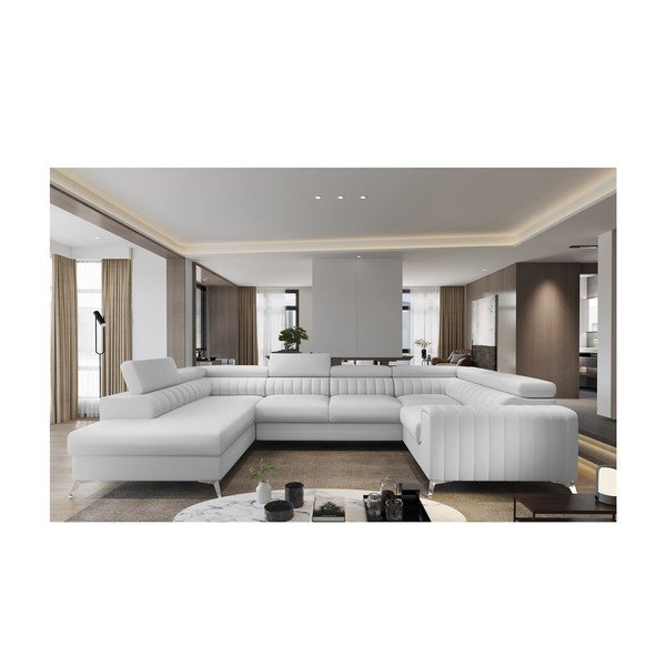 Balts salokāms/ar uzglabāšanas vietu stūra dīvāns no ādas imitācijas (ar kreiso stūri/U veida) Louis – ELTAP-image-1