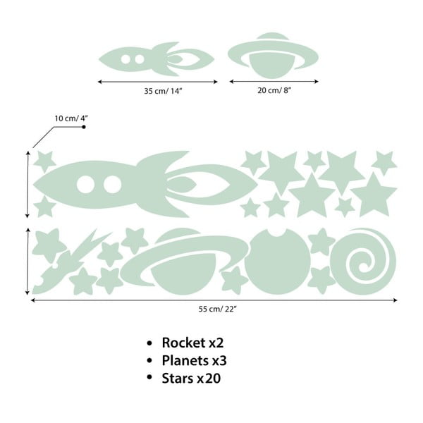 Sienas uzlīmju komplekts Ambiance Rockets Stars and Planets-image-2