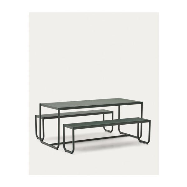 Tumši zaļš metāla dārza pusdienu komplekts 4 personām Sotil – Kave Home-image-4