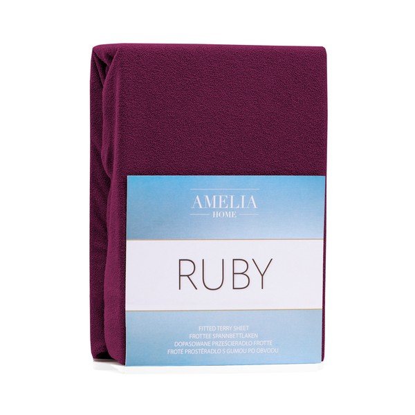 Tumši bordo elastīgs palags divguļamai gultai AmeliaHome Ruby Siesta, 180/200 x 200 cm-image-2