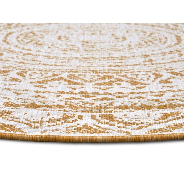 Okera dzeltens/balts apaļš āra paklājs ø 140 cm Siruma – NORTHRUGS-image-3