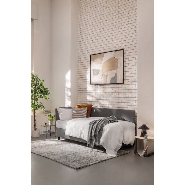 Pelēka polsterēta vienvietīga gulta ar veļas kasti un matraci 90x200 cm Avela – Bonami Selection-image-1