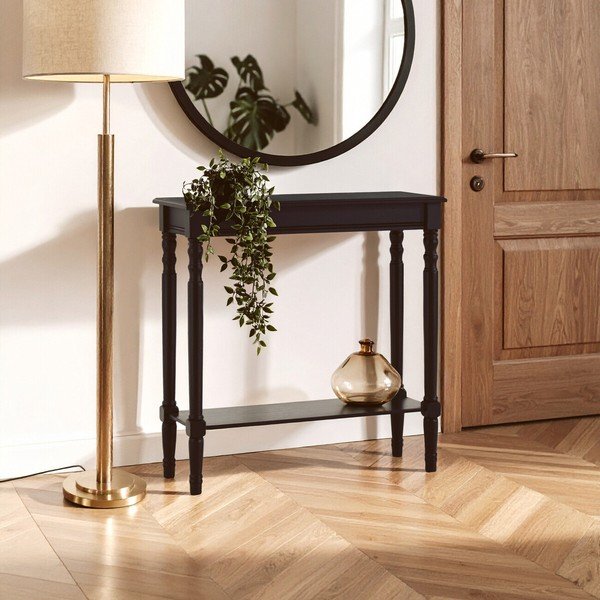 Melns priedes masīvkoka konsoles galds 30x80 cm Heritage – Premier Housewares-image-3