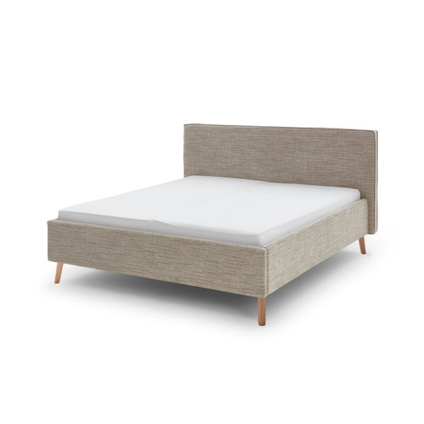 Bēša polsterēta divvietīga gulta ar veļas kasti ar redelēm 180x200 cm Riva – Meise Möbel