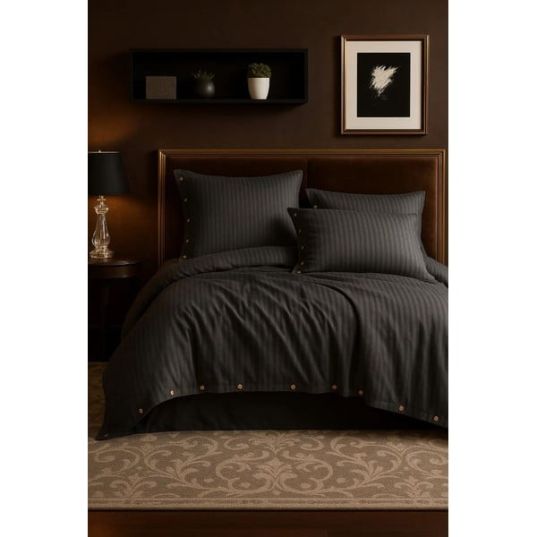 Tumši pelēka vienguļamā gultas veļa no ranforce kokvilnas 140x200 cm Como Striped – Mila Home Luxury-image-2