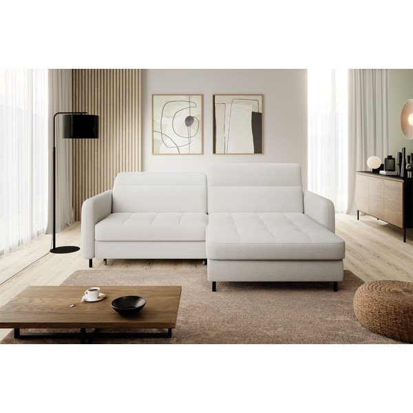 Krēmkrāsas salokāms/ar uzglabāšanas vietu stūra dīvāns no buklē auduma (ar labo stūri/ar zvilni) Gomsi – ELTAP-image-3