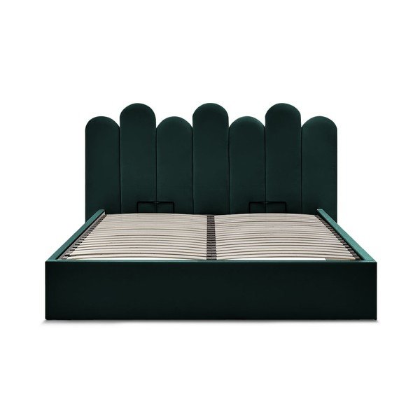 Zaļa polsterēta divvietīga gulta ar veļas kasti un redelēm 160x200 cm Badja – Bobochic Paris-image-3