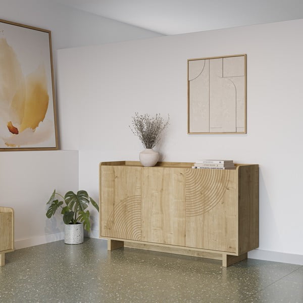 Dabīga toņa kumode ar ozolkoka imitāciju 140x80x40 cm Daira – Marckeric-image-2