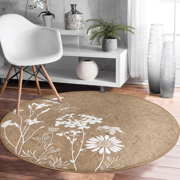 Gaiši brūns mazgājams robotu putekļu sūcējiem piemērots apaļš paklājs ø 120 cm Comfort – Mila Home-image-3