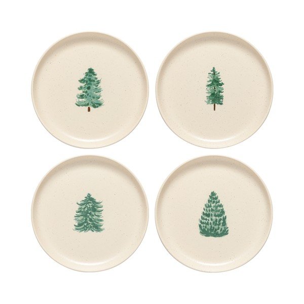Krēmkrāsas deserta akmensmasas šķīvji (4 gab.) ar Ziemassvētku motīvu ø 22 cm Pacifica Christmas Tree – Casafina