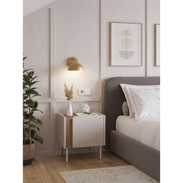 Krēmkrāsas/dabīga toņa naktsskapītis ar ozolkoka imitāciju Lucile – Marckeric-image-1