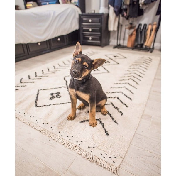 Krēmkrāsas mazgājams/ar rokām darināts kokvilnas paklājs 170x120 cm Bereber Rhombs – Lorena Canals-image-1