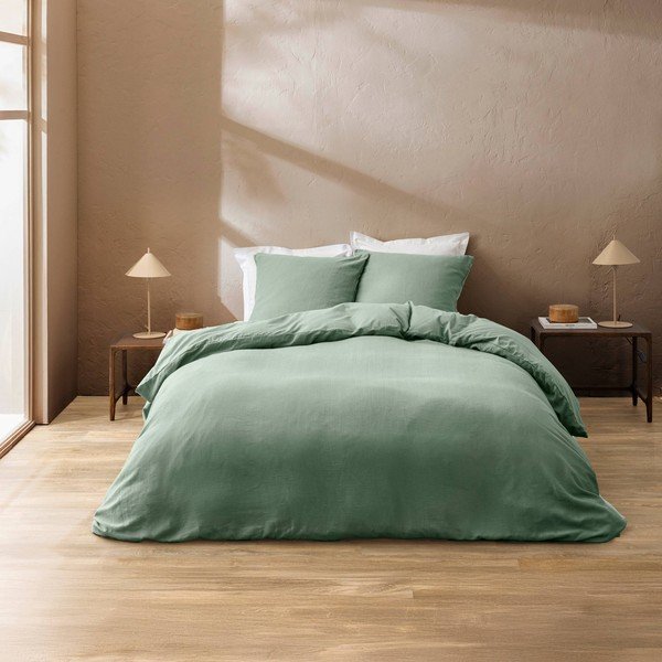 Zaļa divguļamā trīsdaļīga kokvilnas gultas veļa 240x220 cm Clara – douceur d'intérieur