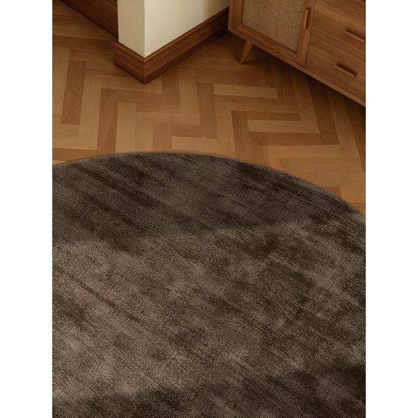 Brūns ar rokām darināts viskozes apaļš paklājs ø 150 cm Noemi – Vikosa-image-3