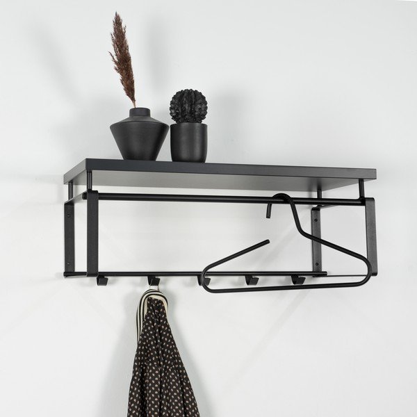 Melns metāla sienas pakaramais ar plauktu 70 cm Rex – Spinder Design-image-1