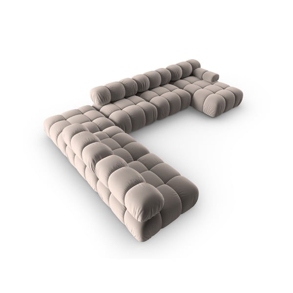 Gaiši brūns samta modulārais stūra dīvāns (ar kreiso stūri/U veida) Bellis – Micadoni -image-4