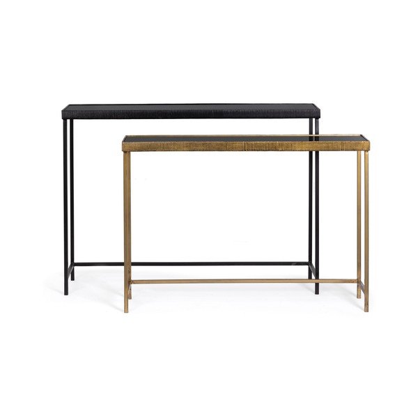 Melni/zelta krāsas konsoles galdi (2 gab.) ar stikla galda virsmu 26x107 cm Yamir – Bizzotto