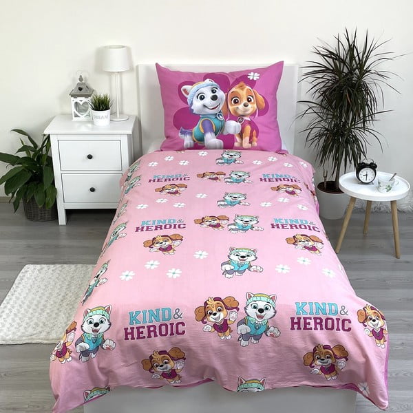 Rozā vienguļamā kokvilnas bērnu gultas veļa 140x200 cm Paw Patrol "Heroic" – Jerry Fabrics-image-2