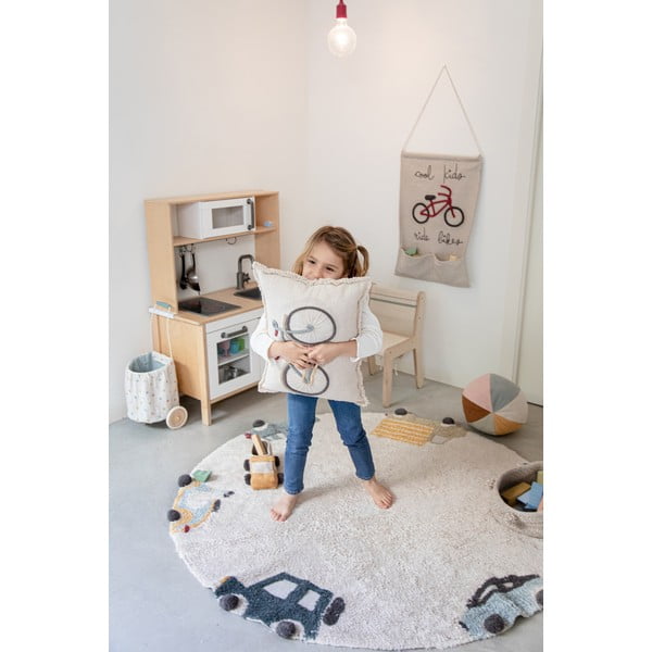 Krēmkrāsas mazgājams/ar rokām darināts kokvilnas bērnu paklājs ø140 cm Wheels – Lorena Canals-image-4