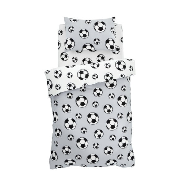 Gaiši pelēka divguļamā flīsa bērnu gultas veļa 200x200 cm Football – Catherine Lansfield