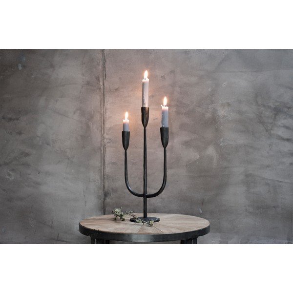 Melns metāla trīsviru svečturis Nkuku Mbata, augstums 39 cm-image-1