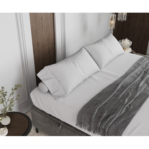 Gaiši pelēka polsterēta divvietīga gulta ar veļas kasti 200x200 cm Tate – Maison de Rêve-image-4