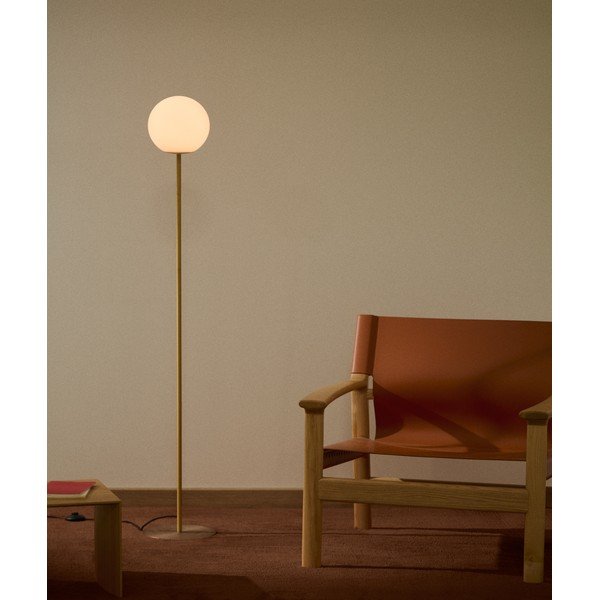 Balta/zelta krāsas stāvlampa ar stikla abažūru (augstums 155 cm) Brisia – Kave Home-image-1