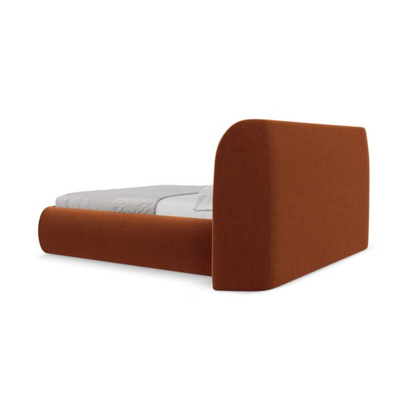 Terakotas oranža polsterēta divvietīga gulta ar veļas kasti un redelēm 160x200 cm Hauke – Makamii-image-4