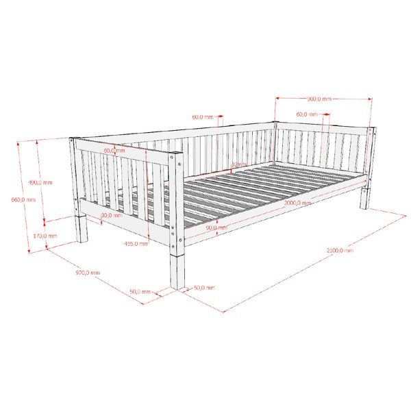 Dabīga toņa priedes masīvkoka bērnu gulta ar redelēm 90x200 cm Dallas – Vipack-image-4