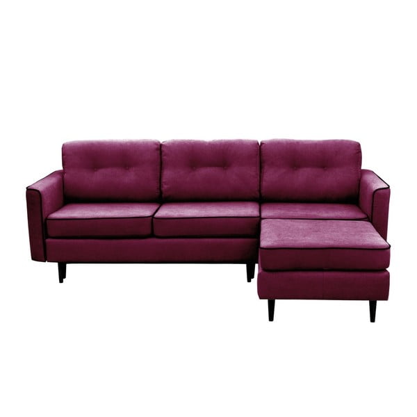 Violets trīsvietīgs izlaižams stūra dīvāns ar melnām kājām Mazzini Sofas Dragonfly, labais stūris
