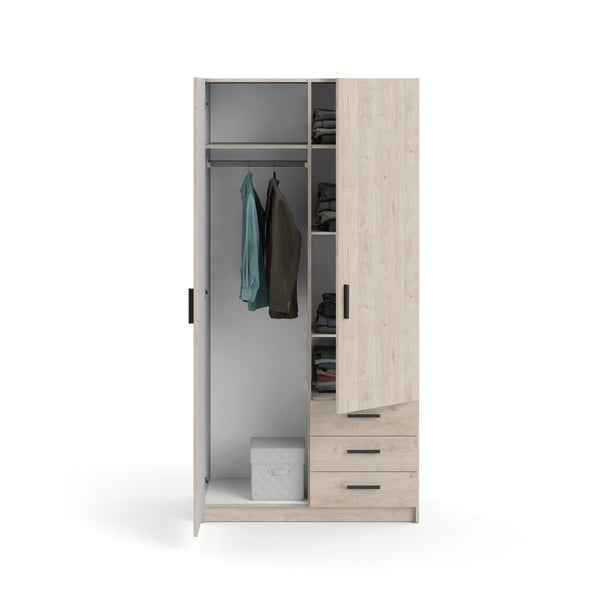 Dabīga toņa drēbju skapis ar ozolkoka imitāciju 99x200 cm Sprint – Tvilum-image-2