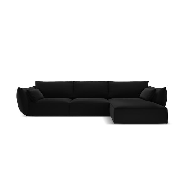 Melns samta stūra dīvāns (ar labo stūri/ar zvilni) Vanda – Mazzini Sofas