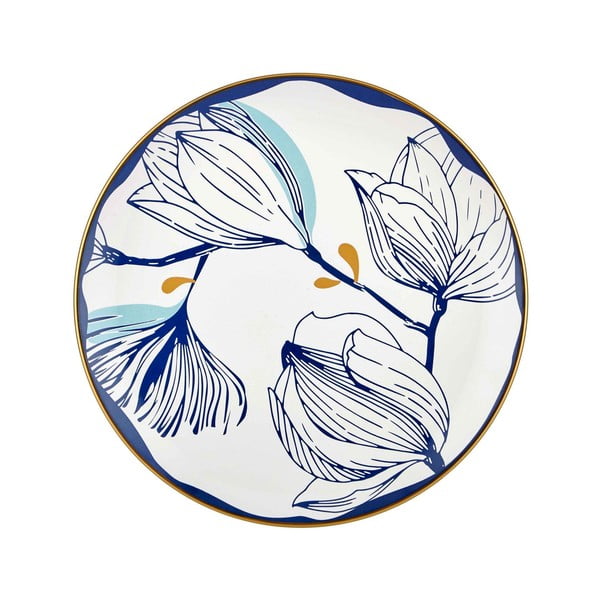 6 baltu porcelāna pusdienu šķīvju komplekts ar ziliem ziediem Mia Bloom, ⌀ 26 cm