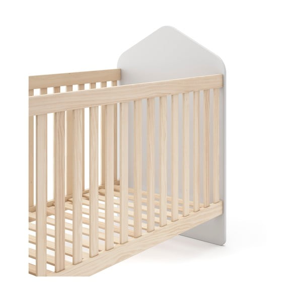 Balta/dabīga toņa bērnu gultiņa ar priedes koka imitāciju 60x120 cm Estefania – Marckeric-image-4