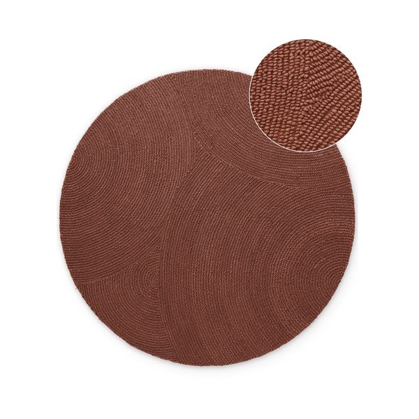 Ķieģeļu sarkans ar rokām darināts vilnas apaļš paklājs ø 150 cm Calmio – Hanse Home