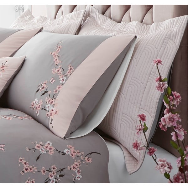 2 rozā un pelēkas krāsas stepētu spilvendrānu komplekts Catherine Lansfield Blossom, 75 x 50 cm-image-1