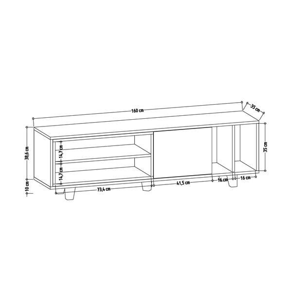 Balts/dabīga toņa TV galds ar ozolkoka imitāciju 160x49 cm Rosmar – Kalune Design-image-3