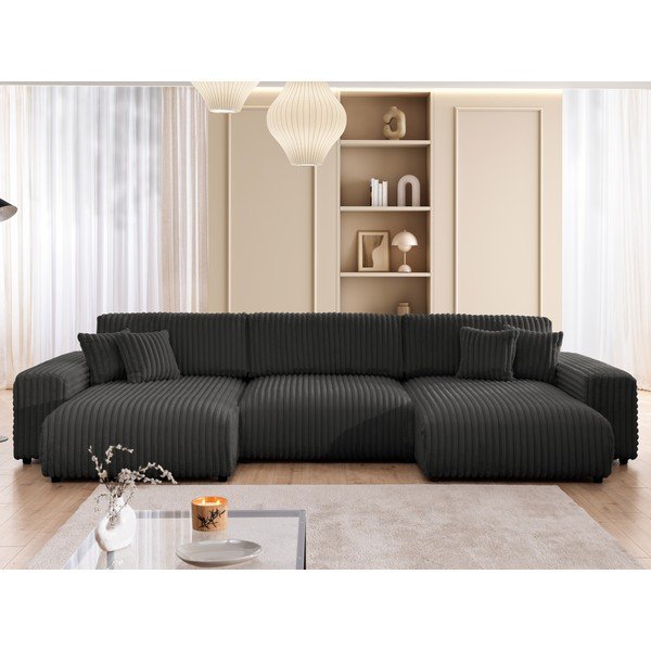 Tumši pelēks velveta salokāms stūra dīvāns (U veida) ar uzglabāšanas vietu Sarina – Ropez-image-1