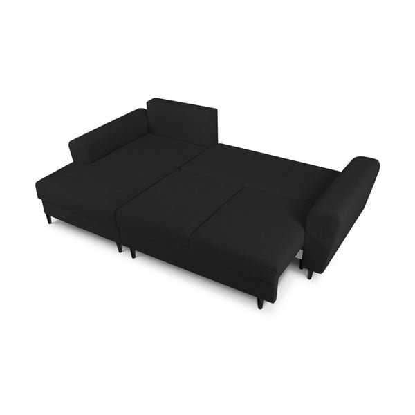 Melns salokāms stūra dīvāns ar uzglabāšanas vietu no buklē auduma (ar kreiso stūri/ar zvilni) Kyoto – Cosmopolitan Design-image-2